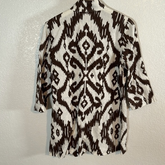 Chico’s Brown & White Ikat Linen Open Front Jacket Size 0 (Small) - Picture 5 of 8